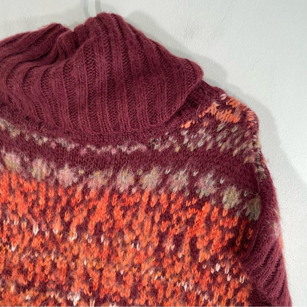 Free People Snow Bunny Maroon Orange Wool Alpaca Fair Isle Sweater Small - Picture 9 of 13